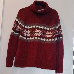 Northcrest Burgundy and Cream Floral Turtleneck Sweater. #338